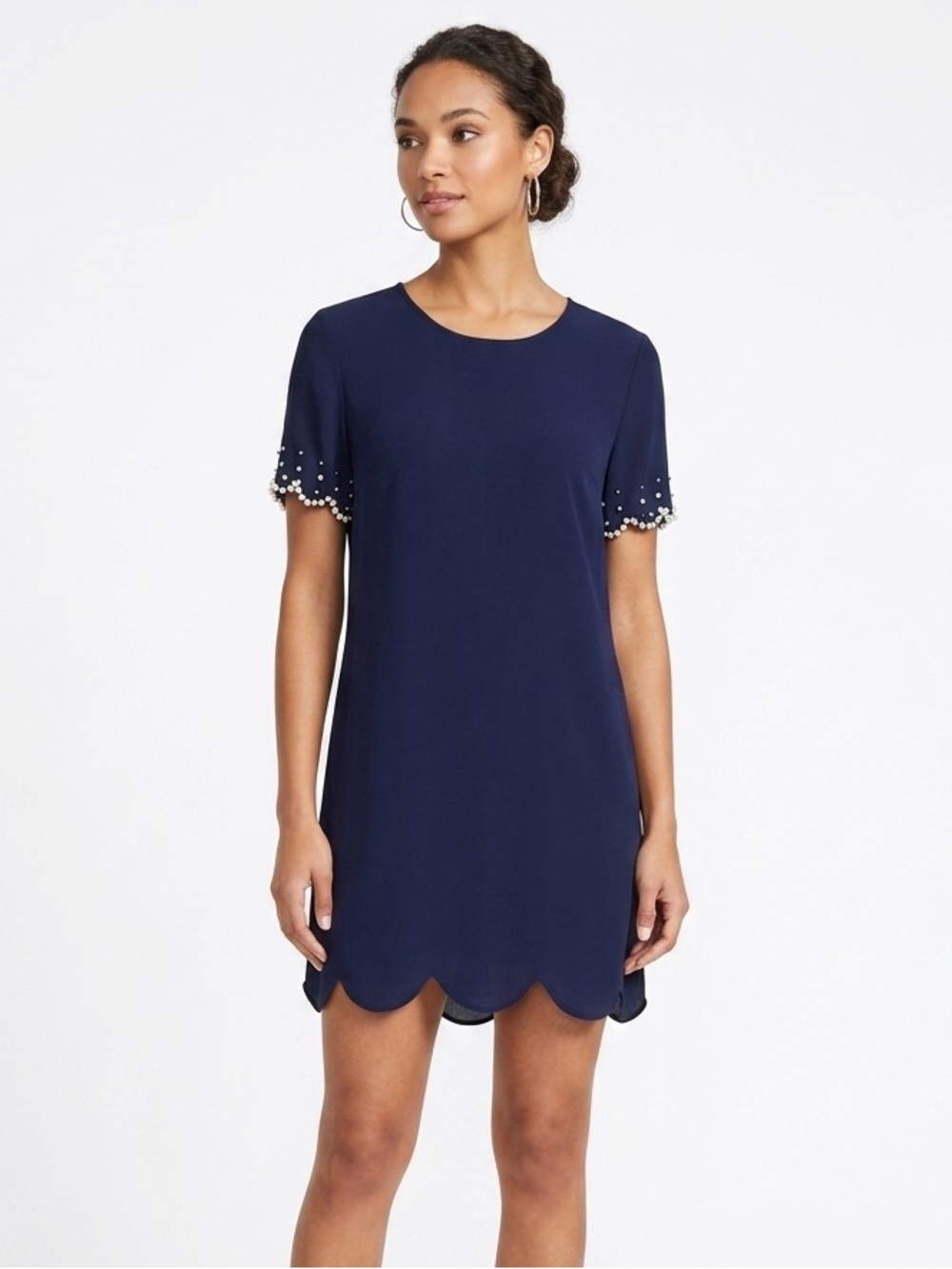 Azul Woman’s Academia Navy Pearl Embellished Scalloped Shift Mini Dress / Tunic